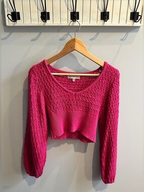 Willow & Wind Fuchsia Open Knit V-Neck Sweater